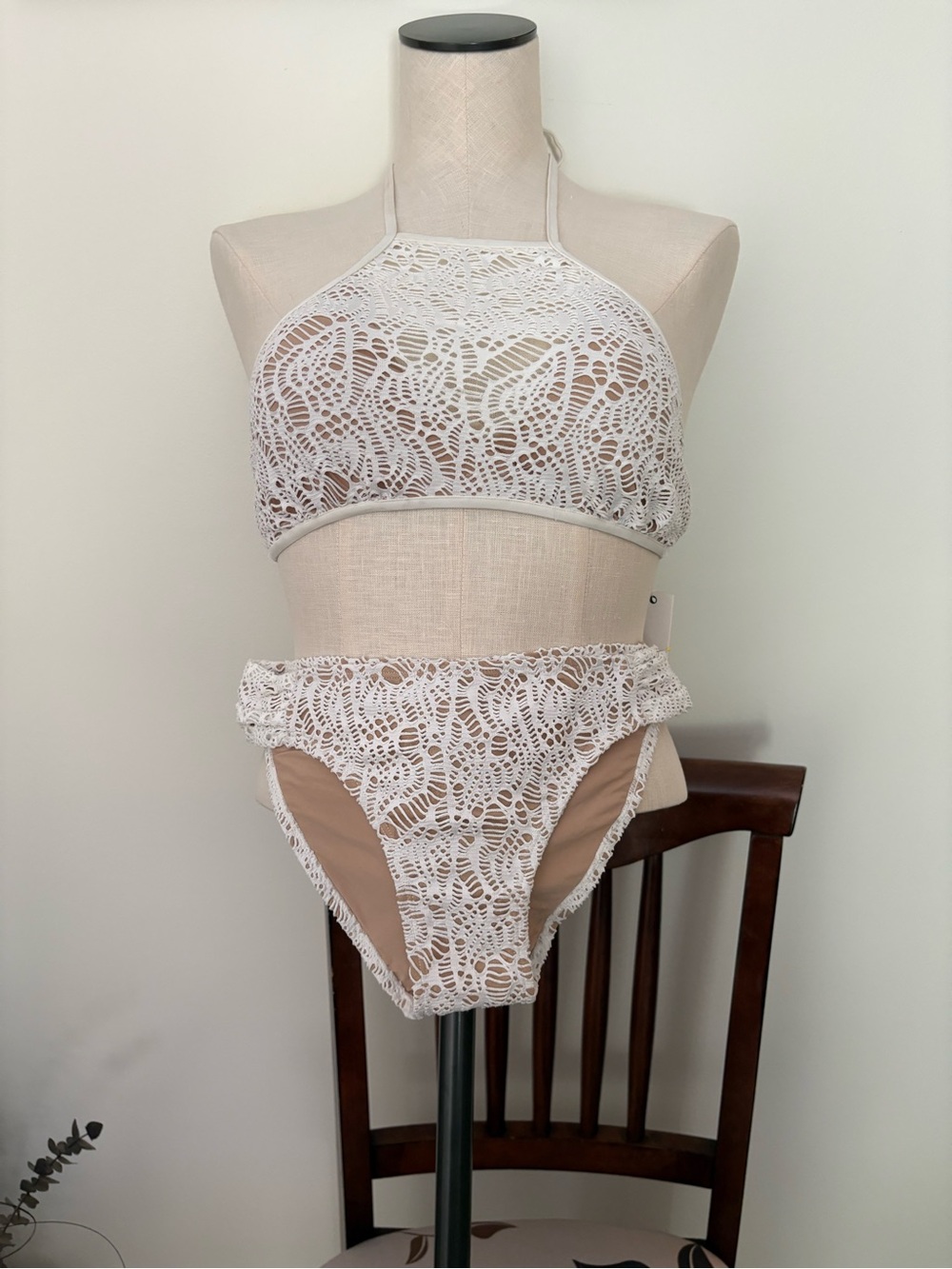 White Crochet Halter Bikini Set